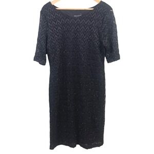 Connected Apparel Black Metallic Silver Zig Zag Pattern Lined Pull Over Dress 16